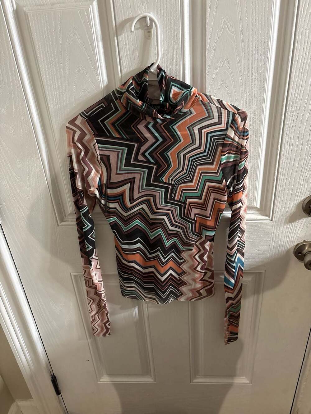 AFRM Zadie Mesh Turtleneck Top Zigzag Print Size S/P